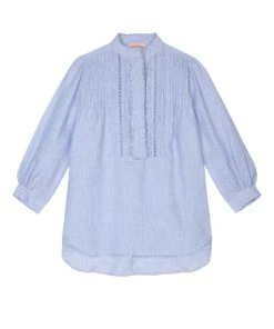 Seraphina THE LADDER LACE BLOUSE | Sea Blue Chambray