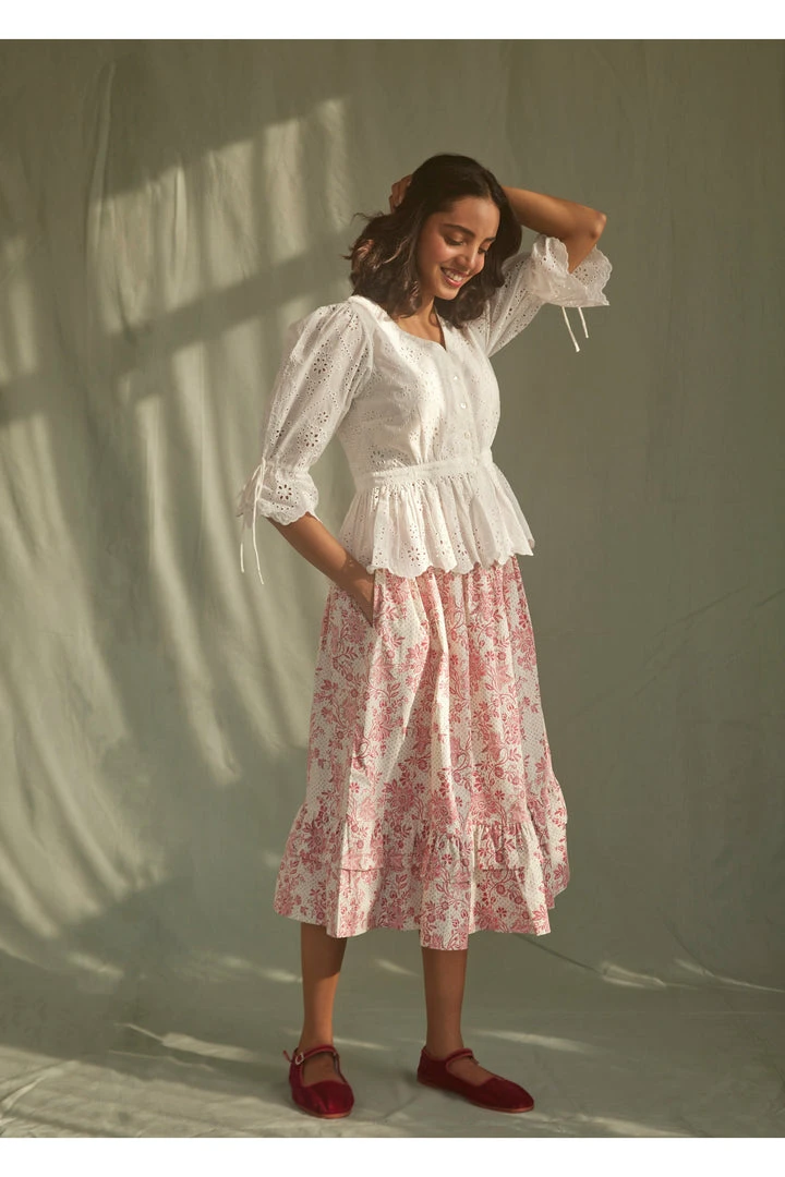 Daydress Frill Skirt In Cerise Chintz Trail 3 Daydress Frill Skirt In Cerise Chintz Trail