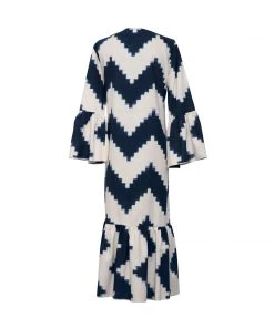 De Castro Long Viento Dress Zig Zag Navy Blue
