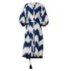 De Castro Blue Zig Zag Dress With Blue Embroidery