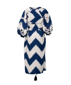 De Castro Blue Zig Zag Dress With Blue Embroidery