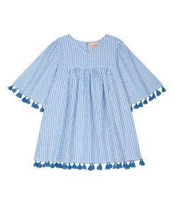 Seraphina WHAT'S HOT THE LITTLE TASSEL KAFTAN | Blue & White Stripe Seersucker