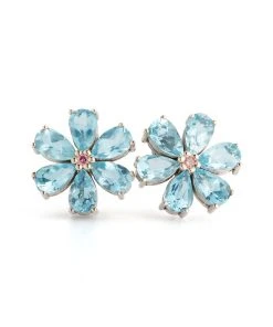 Couplet Les Fleurs Large Aqua And Pink Sapphire Earrings
