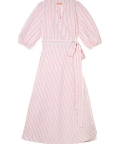 Seraphina THE BORDER WRAP DRESS | Pink & White Stripe