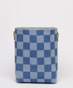 Salt The Checkered Denim Paloma Bucket Tote