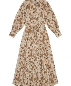 Seraphina CLOTHING THE BUTTON MAXI DRESS | Brown Florals