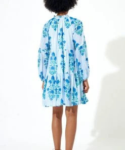 OLIPHANT Balloon Sleeve Short Dress- Jaipur Blue Stripe