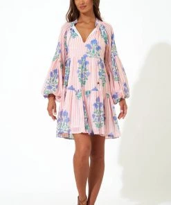 OLIPHANT Balloon Sleeve Short Dress- Jaipur Peach