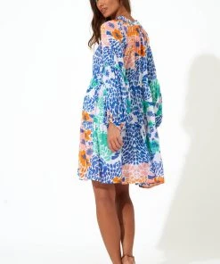 OLIPHANT Balloon Sleeve Short Dress- Antigua Blue