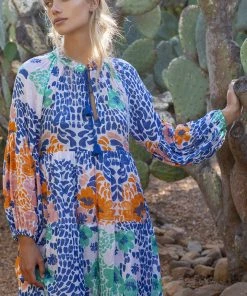 OLIPHANT Balloon Sleeve Short Dress- Antigua Blue