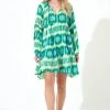 OLIPHANT Balloon Sleeve Short Dress- Ikat Mint