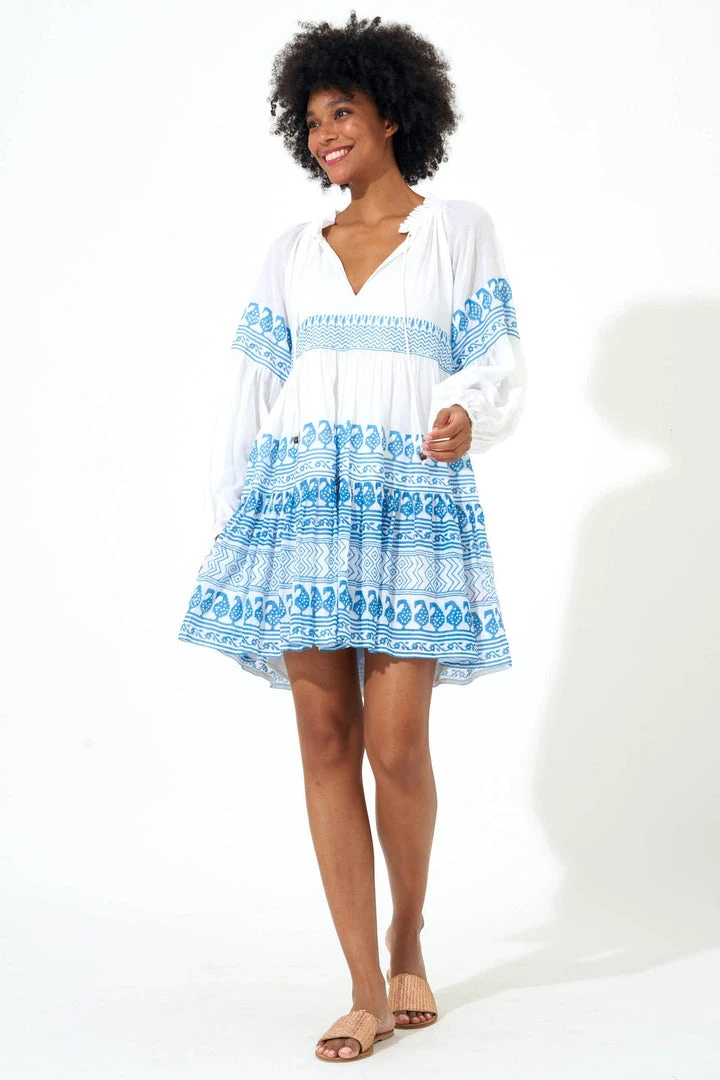 OLIPHANT Balloon Sleeve Short Dress- Santorini Blue 4 OLIPHANT Balloon Sleeve Short Dress- Santorini Blue