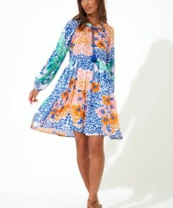 OLIPHANT Balloon Sleeve Short Dress- Antigua Blue