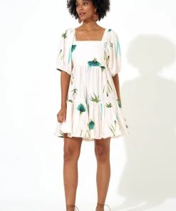 OLIPHANT Bubble Skirt Mini Dress- Frond Green