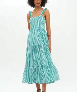 OLIPHANT Ruffle Cross Back Midi- Playa Green
