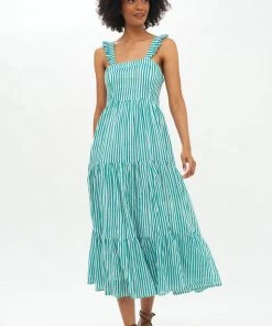 OLIPHANT Ruffle Cross Back Midi- Playa Green