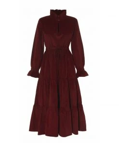 Daydress Alma Dress In Red Velvet Needlecord WHAT'S HOT