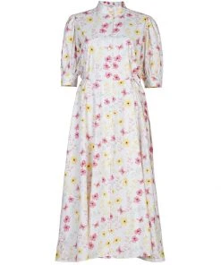 Sruti Dalmia Chloe Dress-White-Pink, Yellow Flowers CLOTHING