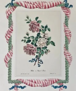 Missy Norton Art & Games Striped Roses Antique Print With Hand-painted Roping And Striped Fabric Border.