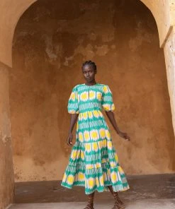 OLIPHANT Puff V-Neck Maxi- Ikat Green