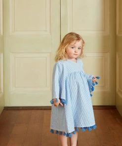 Seraphina WHAT'S HOT THE LITTLE TASSEL KAFTAN | Blue & White Stripe Seersucker