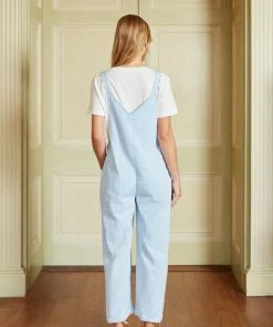 Seraphina WHAT'S HOT SCALLOP DUNGAREES | Blue & White Stripe Seersucker