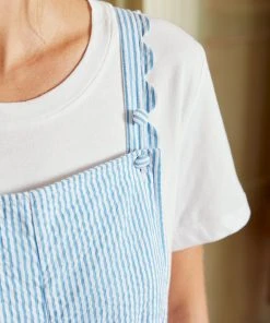 Seraphina WHAT'S HOT SCALLOP DUNGAREES | Blue & White Stripe Seersucker