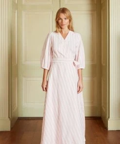 Seraphina THE BORDER WRAP DRESS | Pink & White Stripe