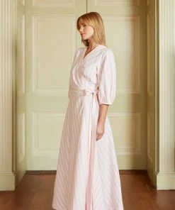 Seraphina THE BORDER WRAP DRESS | Pink & White Stripe