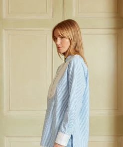 Seraphina WHAT'S HOT THE BIB SHIRT | Blue & White Stripe Seersucker
