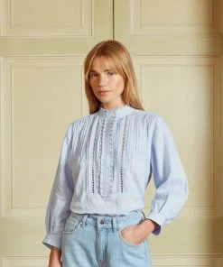 Seraphina THE LADDER LACE BLOUSE | Sea Blue Chambray