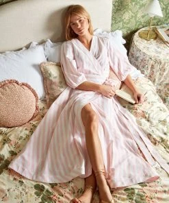 Seraphina THE BORDER WRAP DRESS | Pink & White Stripe