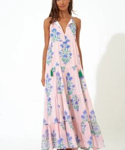 OLIPHANT Long Tiered Tassel Dress- Jaipur Peach