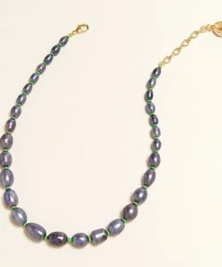 Mignonne Gavigan Maj Pearl Necklace Green Grey