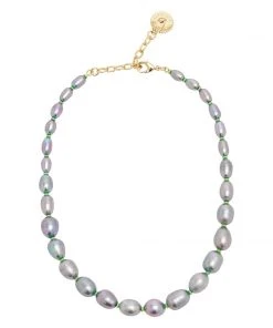 Mignonne Gavigan Maj Pearl Necklace Green Grey
