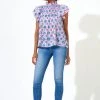 OLIPHANT Pintuck Ruffle Top- Iris Blue