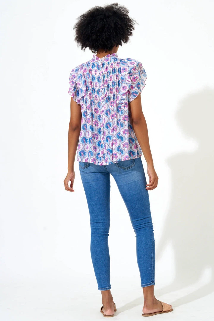 OLIPHANT Pintuck Ruffle Top- Iris Blue 4 OLIPHANT Pintuck Ruffle Top- Iris Blue