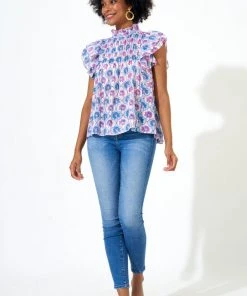 OLIPHANT Pintuck Ruffle Top- Iris Blue 8 OLIPHANT Pintuck Ruffle Top- Iris Blue