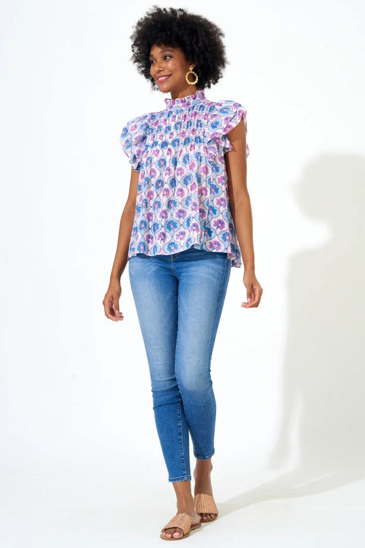 OLIPHANT Pintuck Ruffle Top- Iris Blue 5 OLIPHANT Pintuck Ruffle Top- Iris Blue