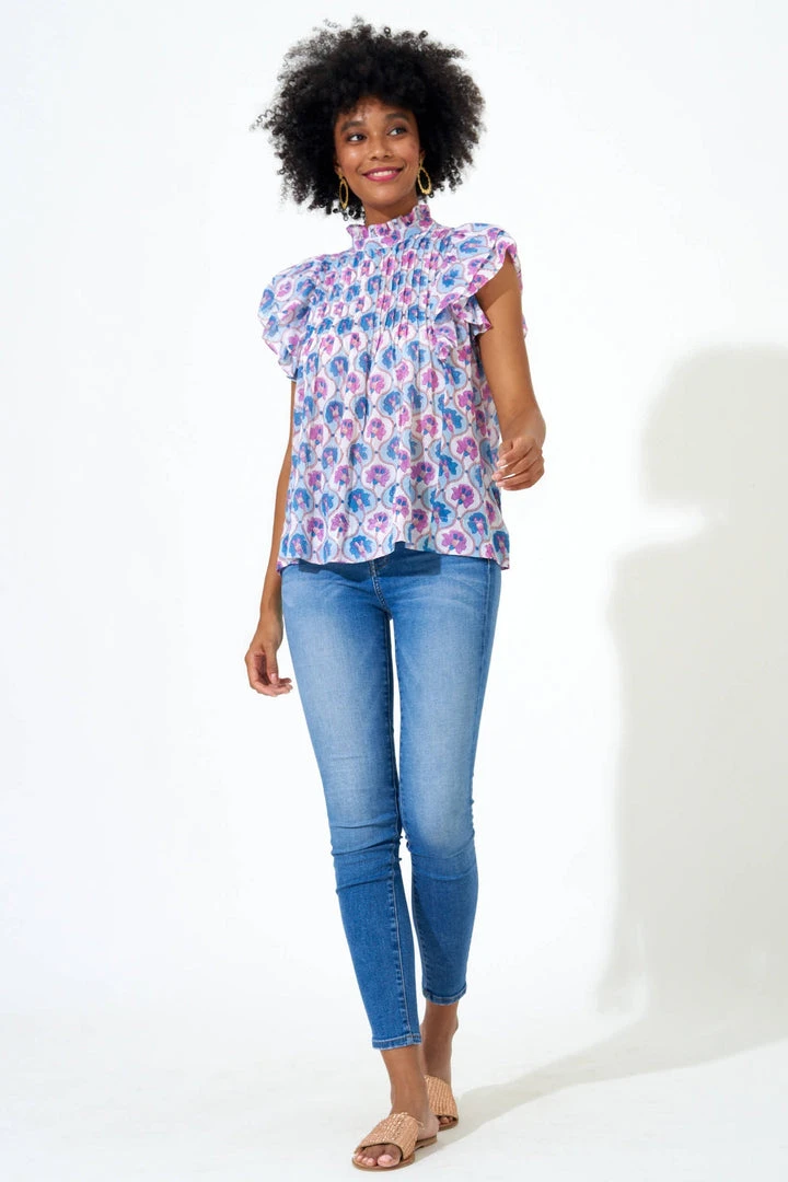 OLIPHANT Pintuck Ruffle Top- Iris Blue 6 OLIPHANT Pintuck Ruffle Top- Iris Blue