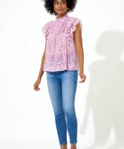 OLIPHANT Pintuck Ruffle Top- Malta Pink