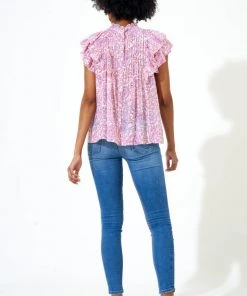 OLIPHANT Pintuck Ruffle Top- Malta Pink