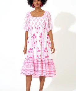 OLIPHANT Puff Sleeve Midi- Jaipur Pink