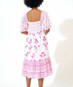 OLIPHANT Puff Sleeve Midi- Jaipur Pink