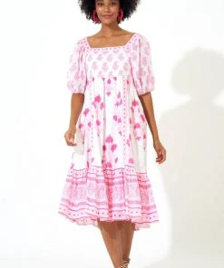 OLIPHANT Puff Sleeve Midi- Jaipur Pink