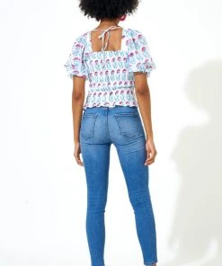 OLIPHANT Puff Sleeve Smocked Top- Poppy Blue