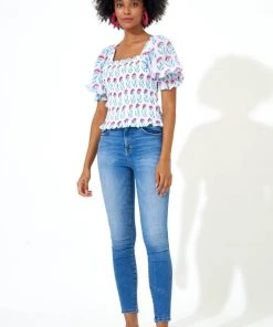 OLIPHANT Puff Sleeve Smocked Top- Poppy Blue