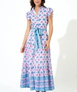 OLIPHANT Ruffle Collar Button Maxi- Iris Blue