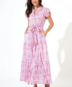OLIPHANT Ruffle Collar Button Maxi- Malta Pink 9 OLIPHANT Ruffle Collar Button Maxi- Malta Pink