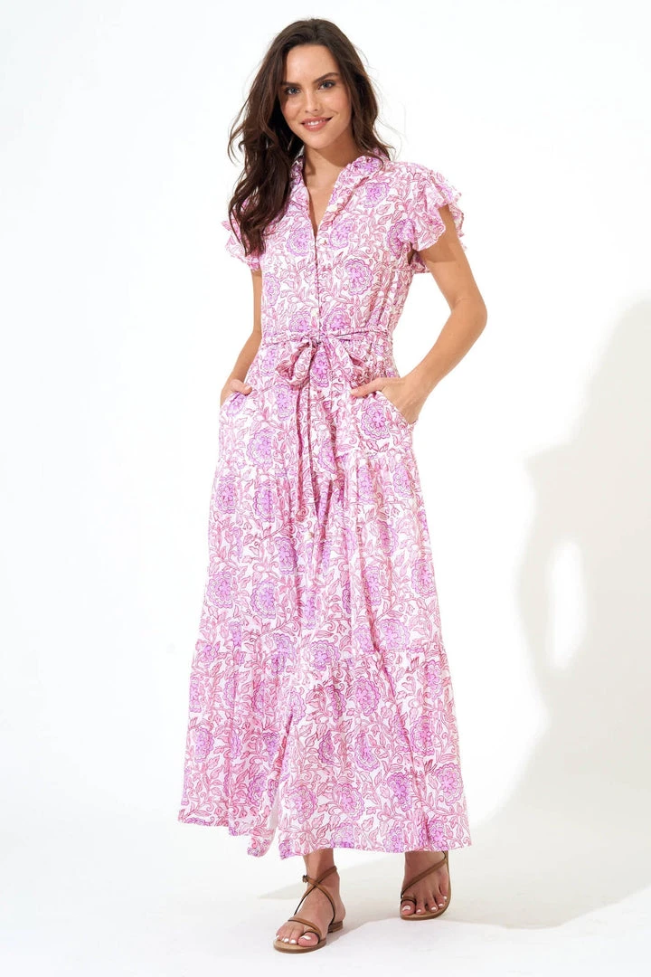OLIPHANT Ruffle Collar Button Maxi- Malta Pink 5 OLIPHANT Ruffle Collar Button Maxi- Malta Pink